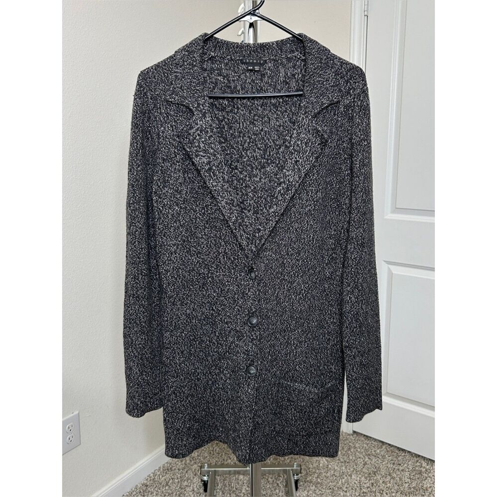 Theory Hesti Eloquence Long Wool Cardigan Sweater M Marled Black White Coatigan